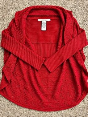 Max Studio Red Open Front Knit Cocoon Sweater